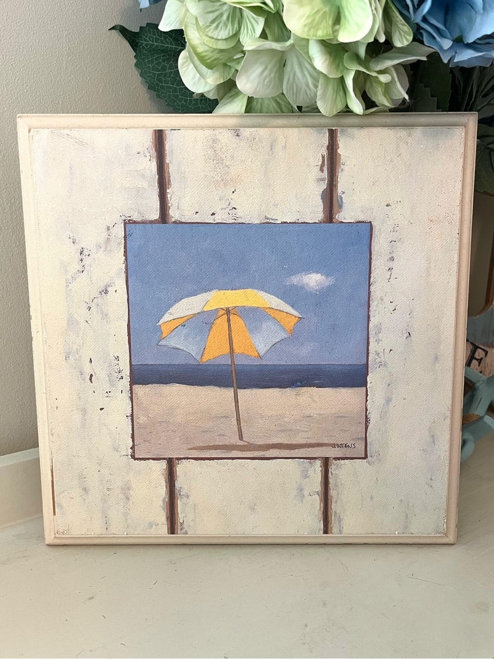 Beach Umbrella Wall Art - Yellow, Blue and Cream